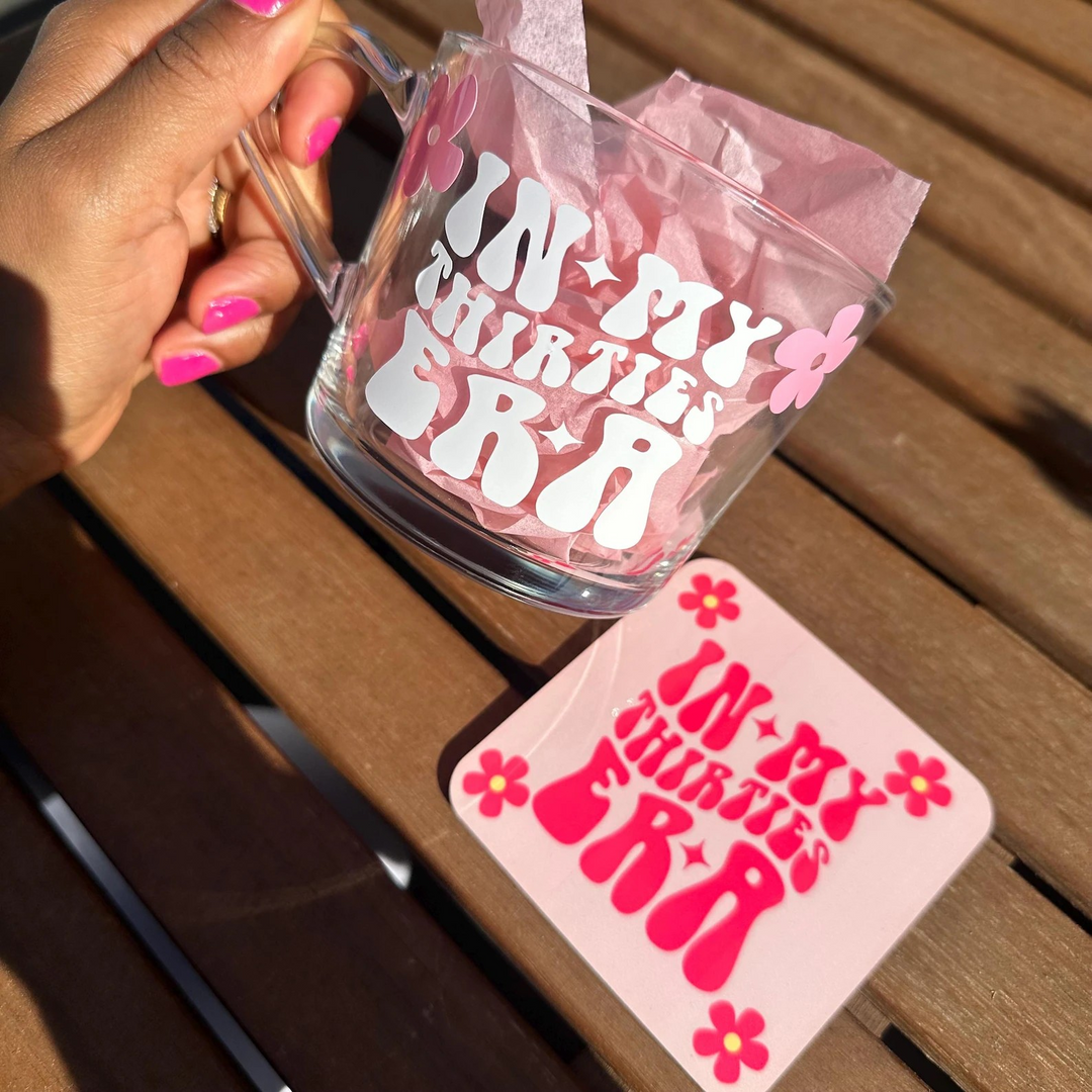 In My Thirties Era Glass Mug - Perfect 30th Birthday Gift | Milestone Birthday Present | Floral Design Coffee Mug