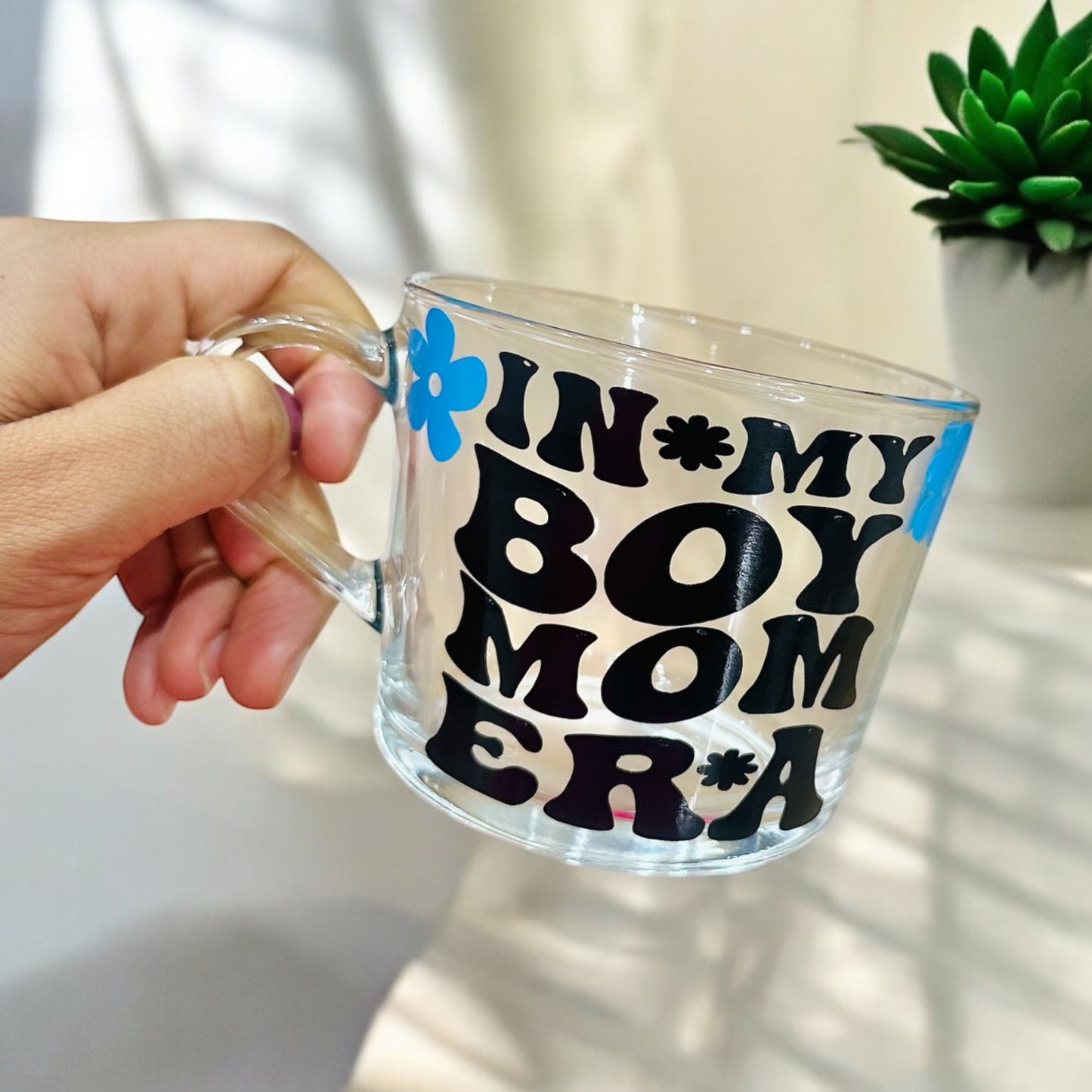 In my Boy Mum Era glass mug