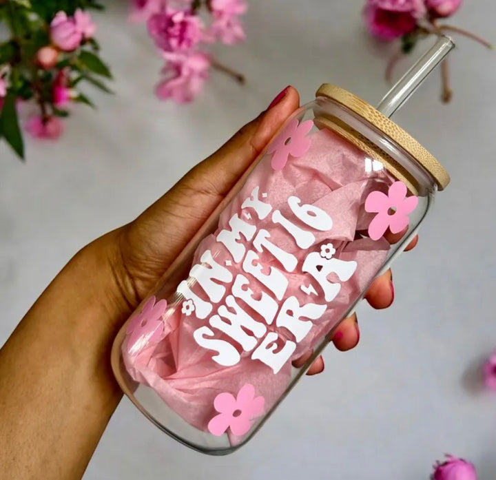 Personalised Sweet 16 Tumbler with Custom-Coloured Flower | Birthday Gift for Teen Girls | Engraved Name & Age | Reusable Tumbler