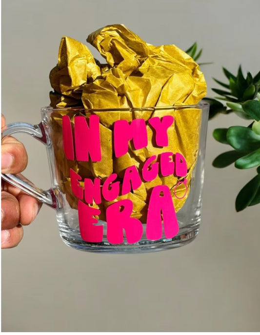 Engaged era glass mug