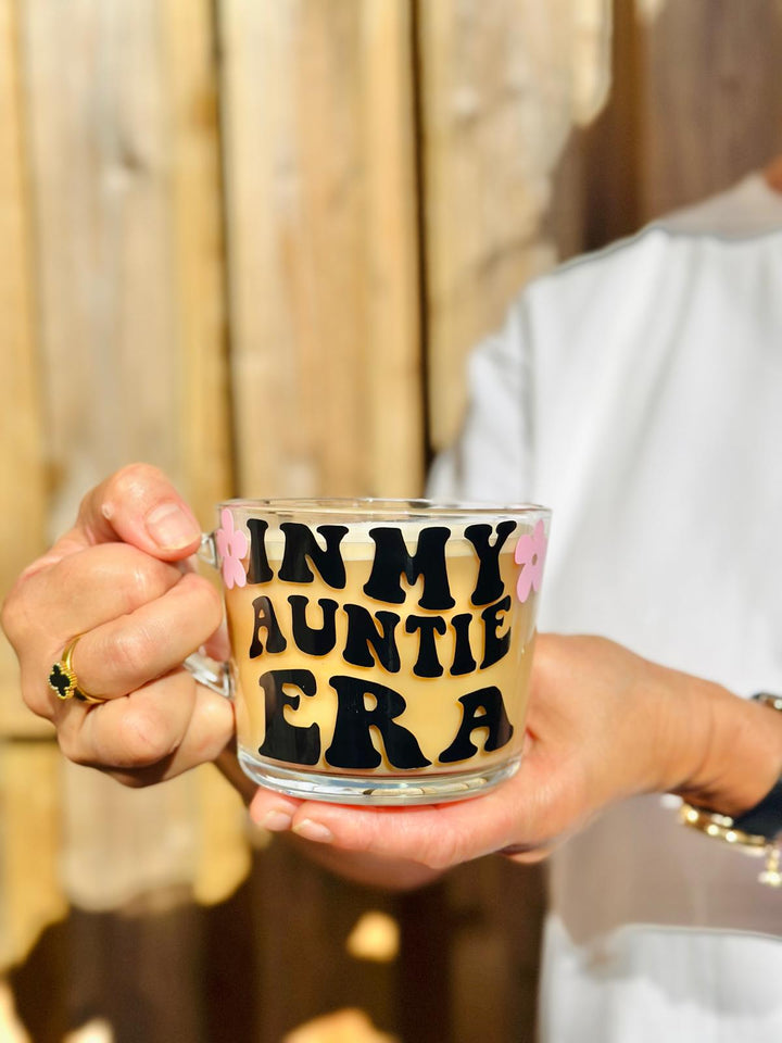In my auntie era glass mug