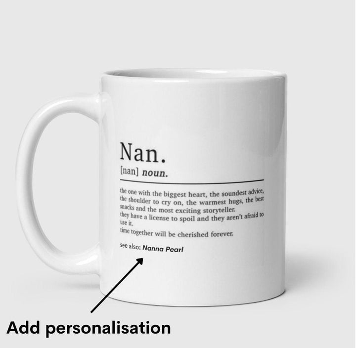 Personalised nana definition mug with a personalised message at the back-Nana announcement-Nana gift-Birthday gifts for grandma-Nana mug