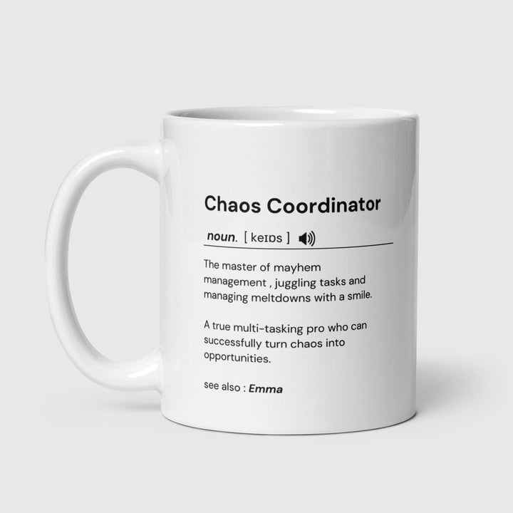 Personalised CHAOS COORDINATOR funny mug-Funny coffee cup-Collague-coworker-gift for her-gift for him-Seasonal gifts-Definition mug