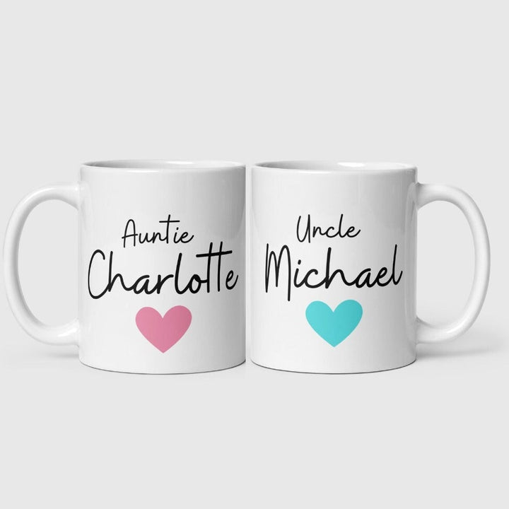 Personalised gift for auntie and uncle - Sweet Love Heart Uncle and Auntie Mugs - Pregnancy reveal announcement proposal - Family presents