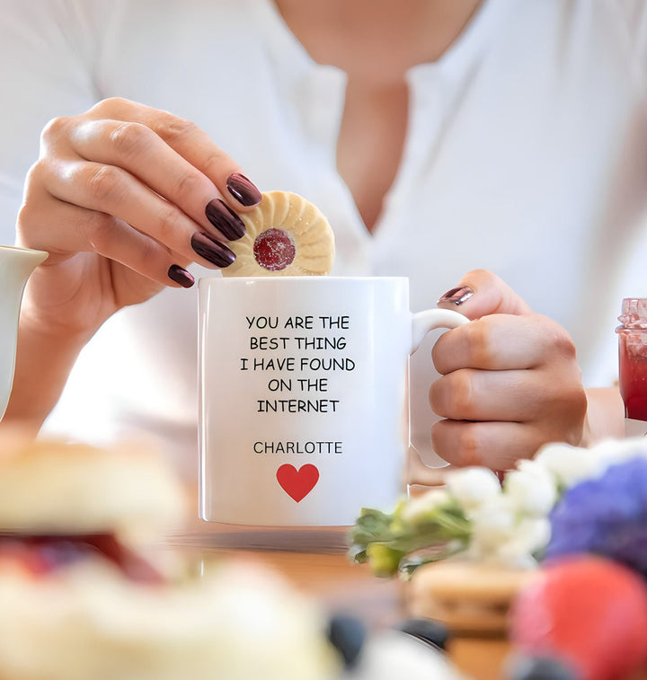 Personalised you are the best thing I have found on the internet mug - Online dating anniversary gift - Valentines day present for her & him