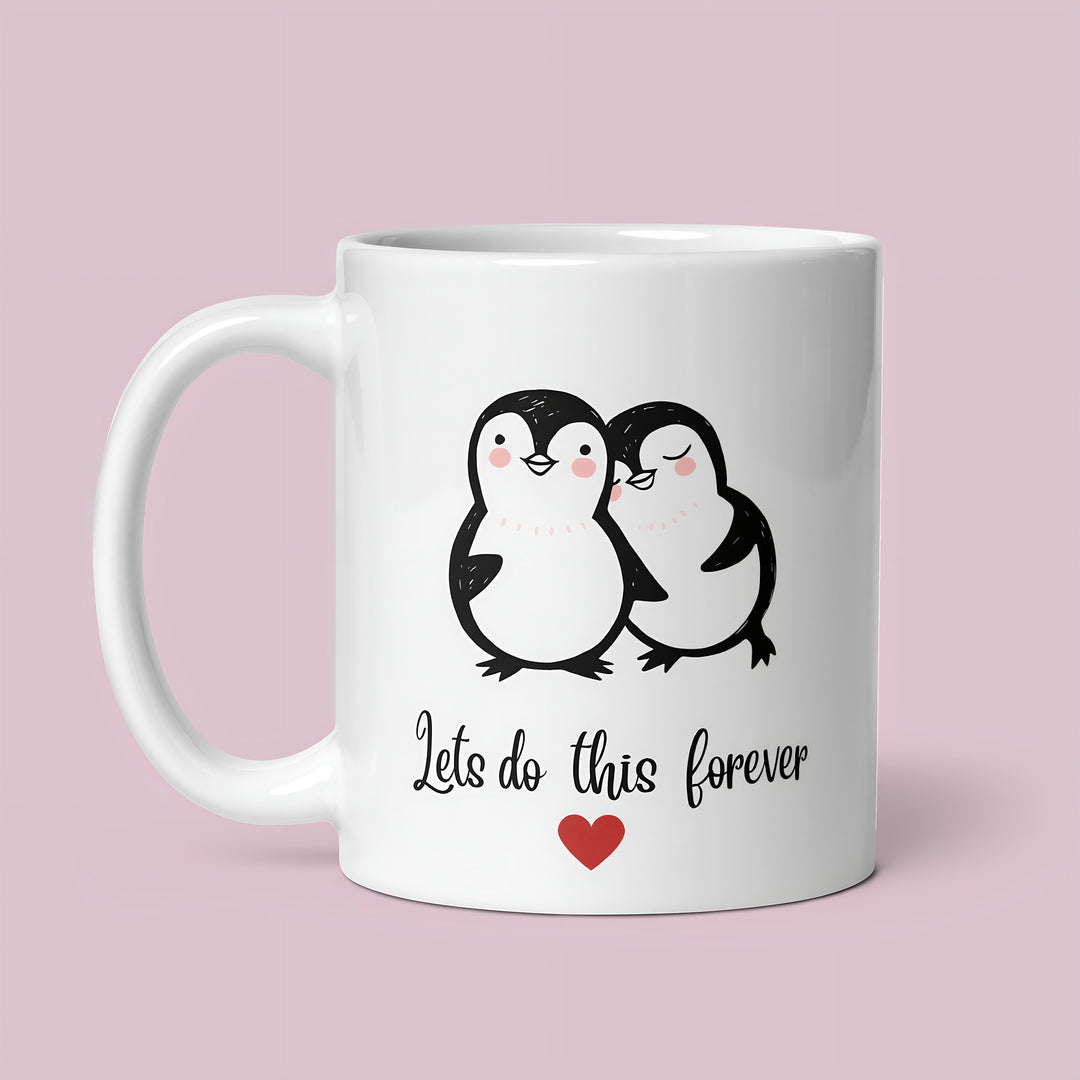 Adorable custom penguin valentines day mug - Cute couples custom mug  - Anniversary present for girlfriend & boyfriend - Newlyweds