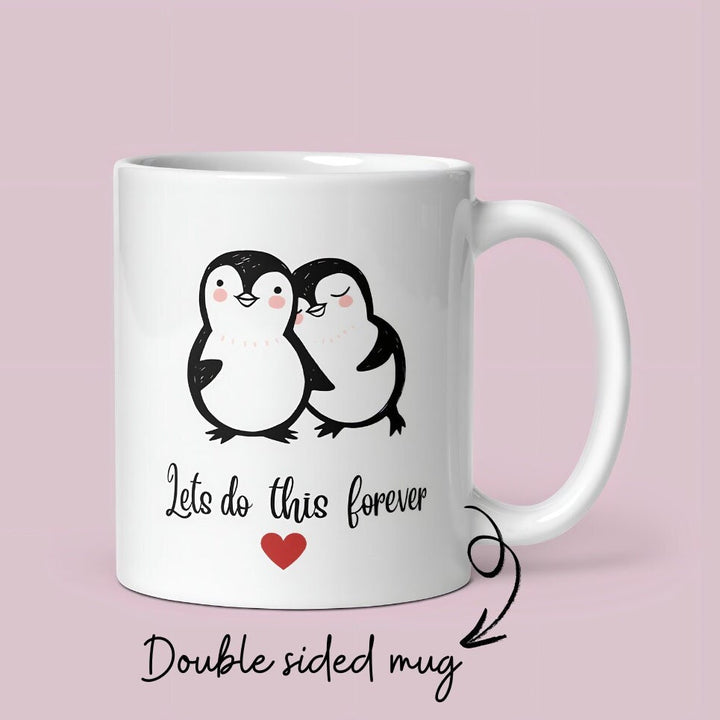 Adorable custom penguin valentines day mug - Cute couples custom mug  - Anniversary present for girlfriend & boyfriend - Newlyweds