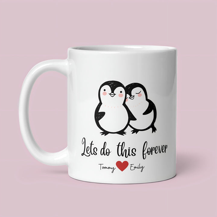 Adorable custom penguin valentines day mug - Cute couples custom mug  - Anniversary present for girlfriend & boyfriend - Newlyweds