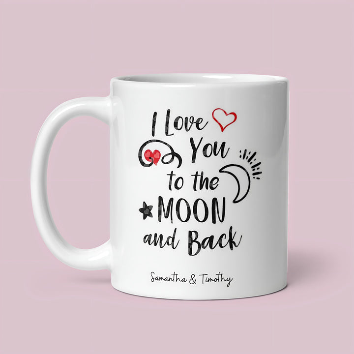 Personalised I love you to the moon and back mug - Valentines mug with custom couple names - Husband and wife mug - Girlfriend and boyfriend