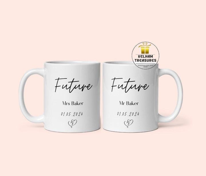 Personalised Future Mr Mrs mug set - Newlywed couple gifts - Custom engagement present - Bride and groom -  Wedding planning gift -