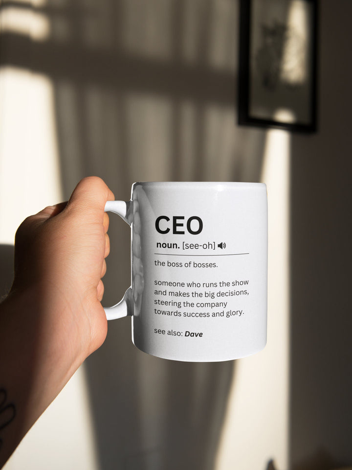 CEO definition mug customised with name - Chief executive officer gift - CEO present for him and her - Colleague entrepreneur work gifts -