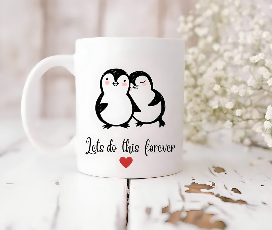 Adorable custom penguin valentines day mug - Cute couples custom mug  - Anniversary present for girlfriend & boyfriend - Newlyweds