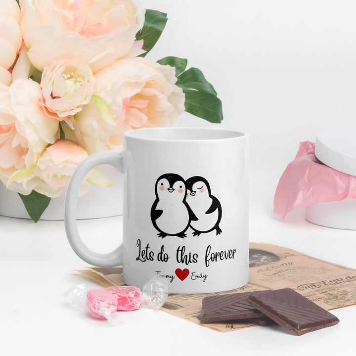 Adorable custom penguin valentines day mug - Cute couples custom mug  - Anniversary present for girlfriend & boyfriend - Newlyweds