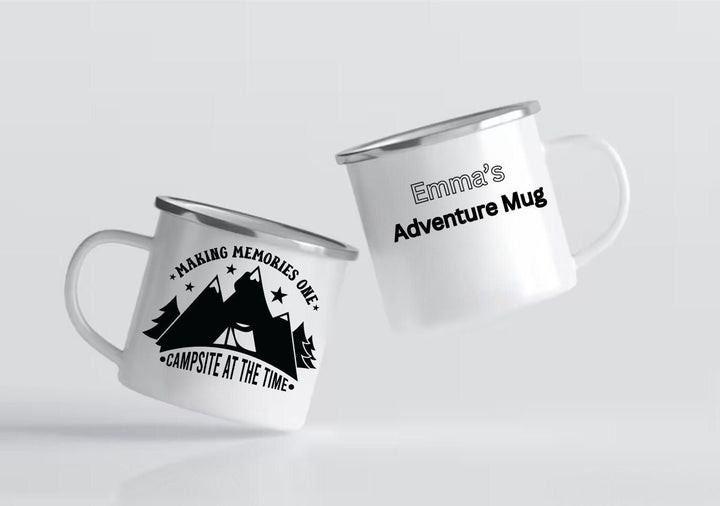 Personalised camping camper van enamel mug cup - Custom name couples mug - Adventure travel cup - Couple accessories travel gift