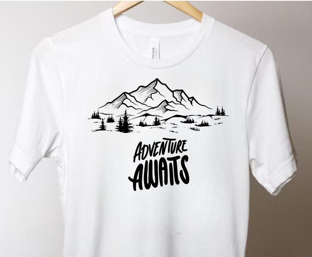 Adventure awaits tshirt - Unisex Camping and hiking tshirts - Mountain lover gifts - Camping gifts - Nature inspired apparel - Wanderlust