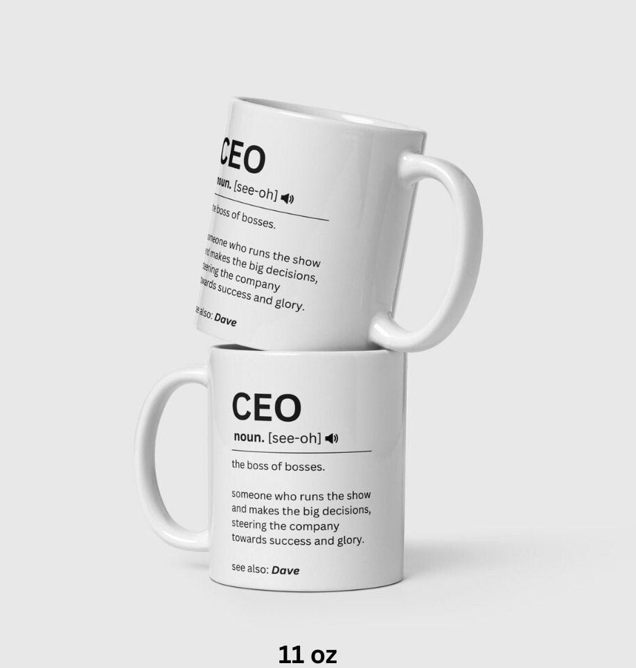 CEO definition mug customised with name - Chief executive officer gift - CEO present for him and her - Colleague entrepreneur work gifts -