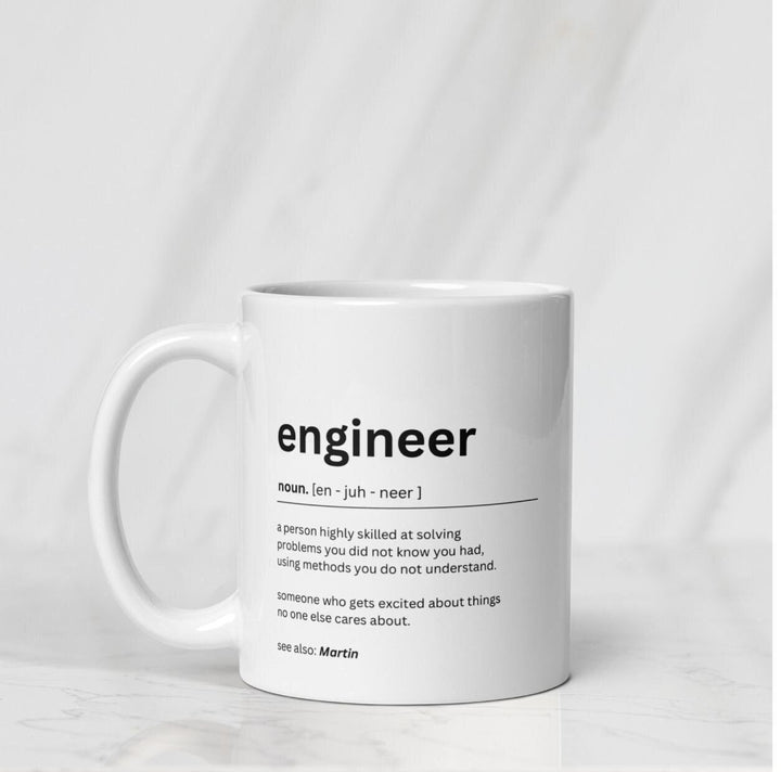 Funny personalised engineer definition mug - Gift for engineer - Presents for student engineer - Novelty Engineer Colleague gifts