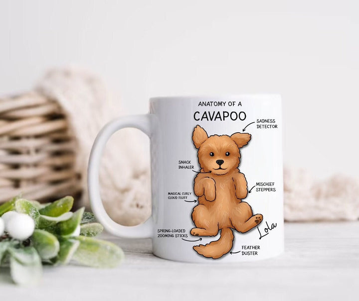 Funny personalised cavapoo mug - The anatomy of a cavapoo novelty mug - Cockapoo new dog owners keepsake - Custom pet lover tea mug