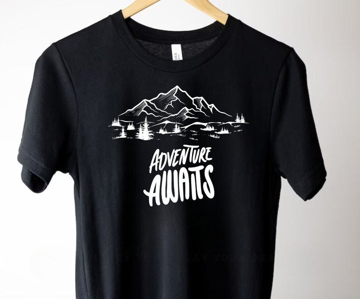 Adventure awaits tshirt - Unisex Camping and hiking tshirts - Mountain lover gifts - Camping gifts - Nature inspired apparel - Wanderlust