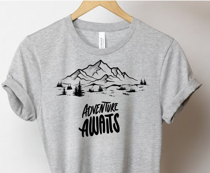 Adventure awaits tshirt - Unisex Camping and hiking tshirts - Mountain lover gifts - Camping gifts - Nature inspired apparel - Wanderlust