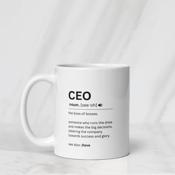 CEO definition mug customised with name - Chief executive officer gift - CEO present for him and her - Colleague entrepreneur work gifts -