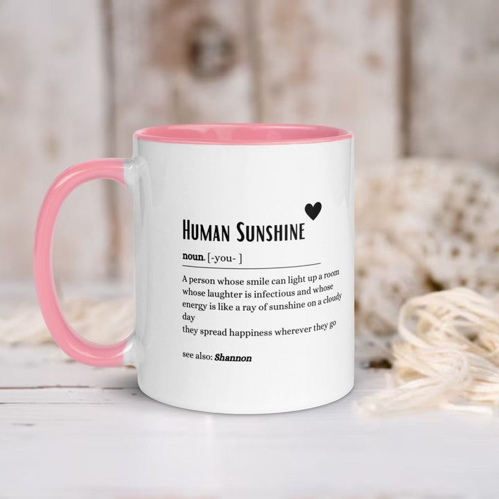 Personalised Human sunshine definition mug - Customised gift for her - Cute personalised mug  - Positivity present - Encouragement keepsake