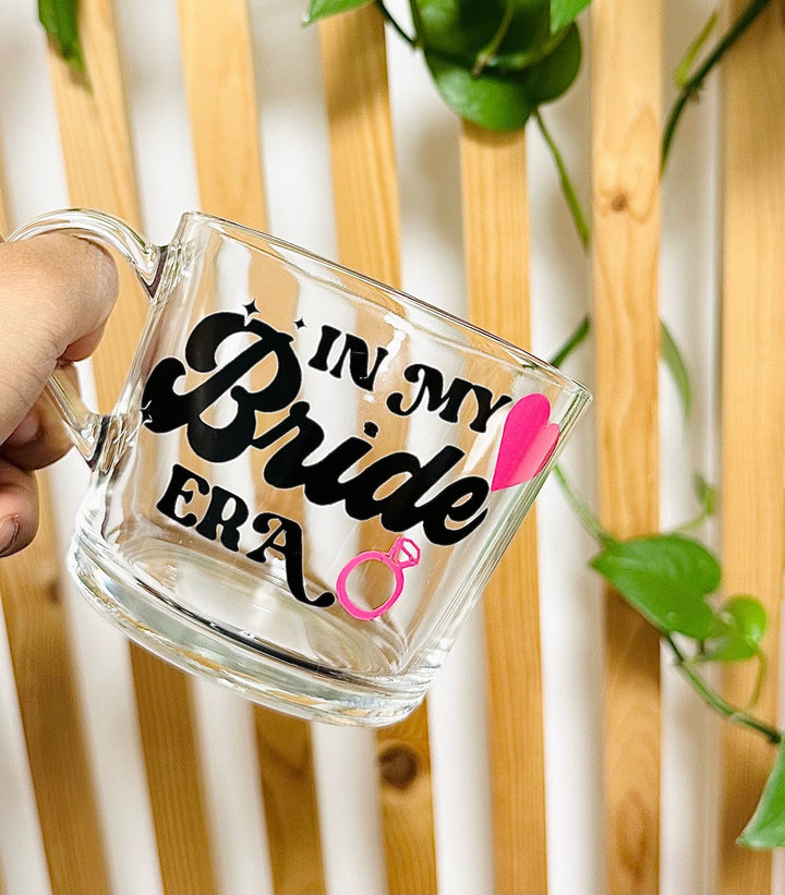 In my bride era glass coffee mug - Engagement bride gift - Bridal wedding shower - Newlywed mug present - Just engaged - New bride