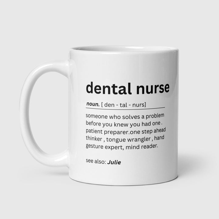 Personalised dental nurse mug featuring a definition - Newly qualified dental nurse graduation gift - Mentor thank you gift ideas