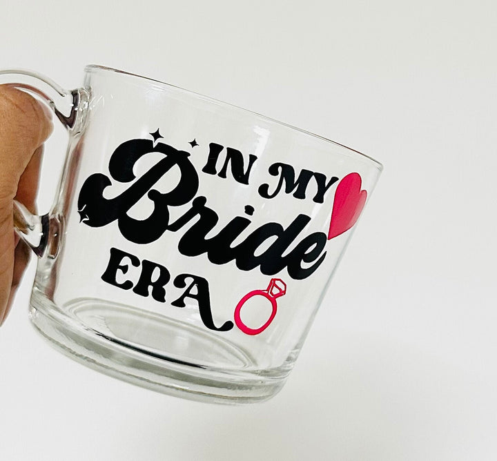 In my bride era glass coffee mug - Engagement bride gift - Bridal wedding shower - Newlywed mug present - Just engaged - New bride