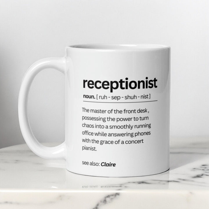 Personalised gift for receptionist - Mug with customised name - Funny Leaving gift - Retirement present - Well done on new job promotion