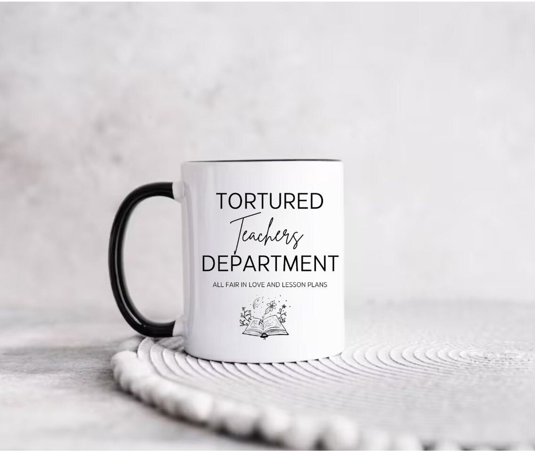 Tortured teacher department mug with various handle colours - Era mug - Trendy cute swiftie gift - Swiftie lover teacher - New teacher gifts