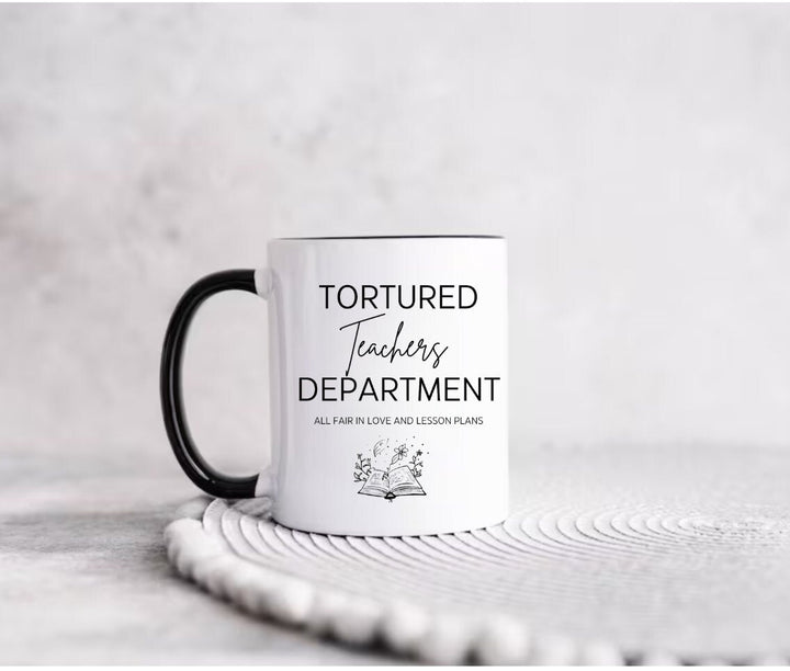 Tortured teacher department mug with various handle colours - Era mug - Trendy cute swiftie gift - Swiftie lover teacher - New teacher gifts