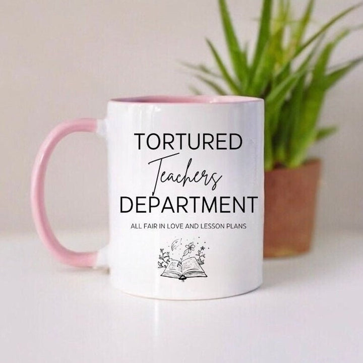Tortured teacher department mug with various handle colours - Era mug - Trendy cute swiftie gift - Swiftie lover teacher - New teacher gifts