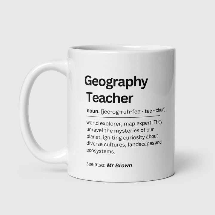 Personalised geography teacher mug- Travel teacher gift - Custom name coffee cup - Job work gift - Colleague office keepsake