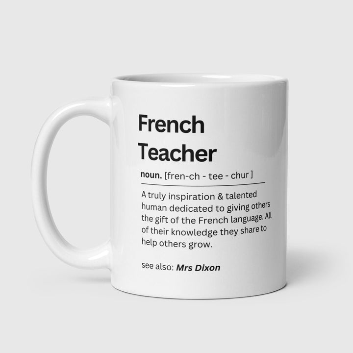 Personalised french teacher mug- Travel teacher gift - Custom name coffee cup - Job work gift - Colleague office keepsake