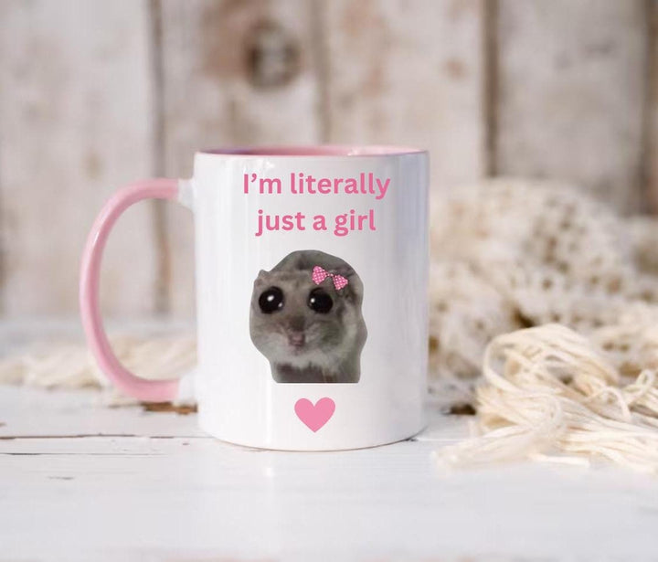 Sad Hamster Mug I'm Literally Just A Girl Mug Cute Personalised Coffee Cup Viral Meme Mug - Funny TIKTOK gift for her - Viral gifts