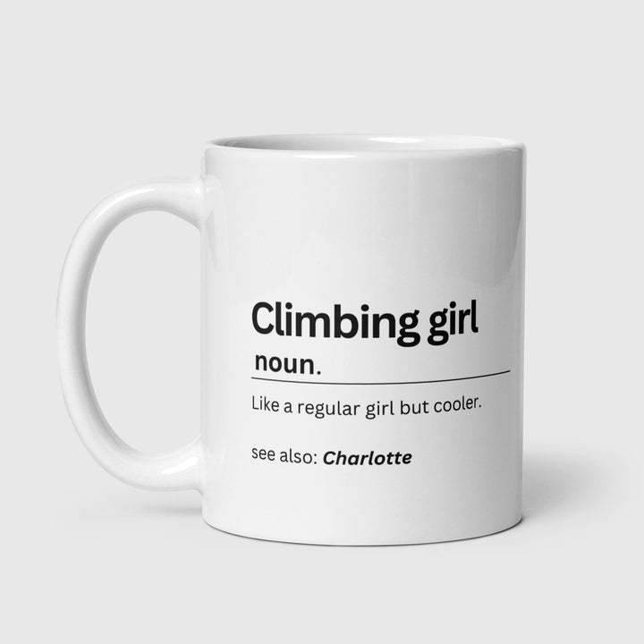 Climbing girl personalised gift - Custom name mug - Climber girl birthday present - Climbing adventure - Bouldering mug