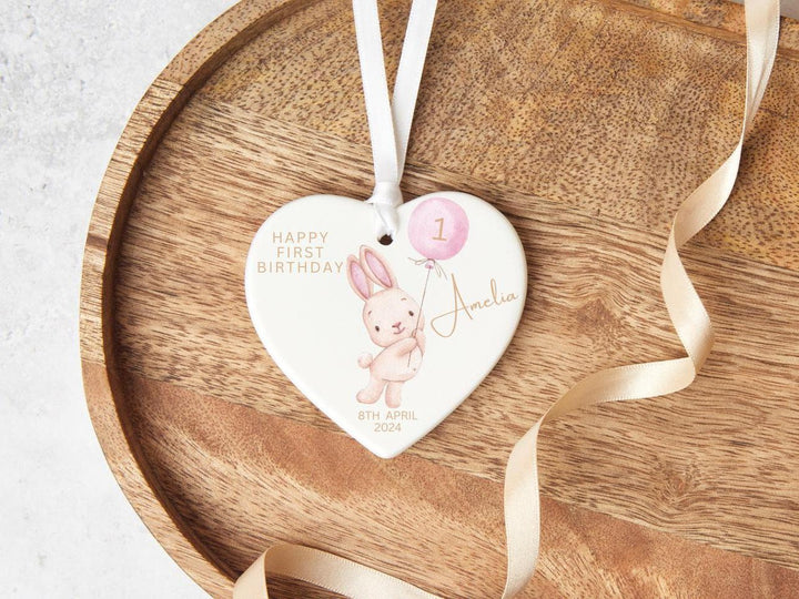 1st Birthday Gift for Girl  - Personalised First Birthday Heart Plaque - Babygirl birthday - Girls first birthday - Granddaughters 1st BD
