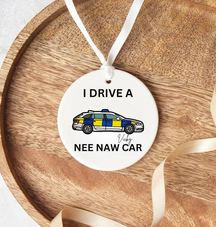 Personalised Police officer ornament - Police force - I drive a nee naw car - Blue line coworker - Law enforcement - Police school academy