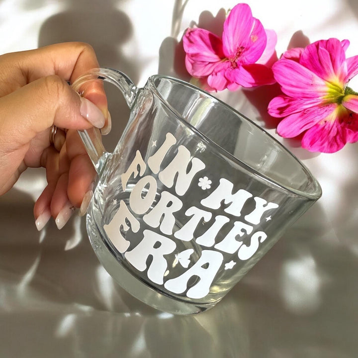 In my forties era glass mug - 40th birthday gifts - Luxury daughters birthday present -  Best friend keepsake - Happy birthday - 40 BD