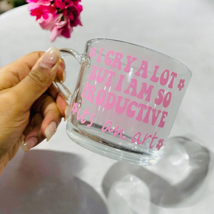 I cry a lot but I am so productive mug glass - Harry Styles - Swiftie fan gift - I cry a lot gift - Bestfriend gift - Motivational