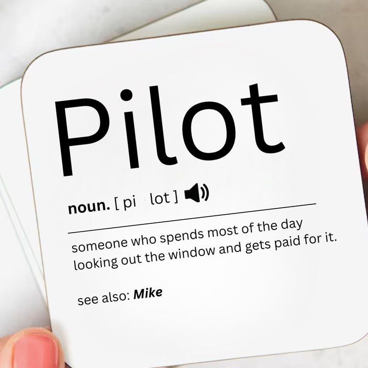 Personalised pilot gift - Pilot coaster - Aeroplane operator present - New pilot gift - Co-pilot gift - Airline pilot mug - Graduation pilot