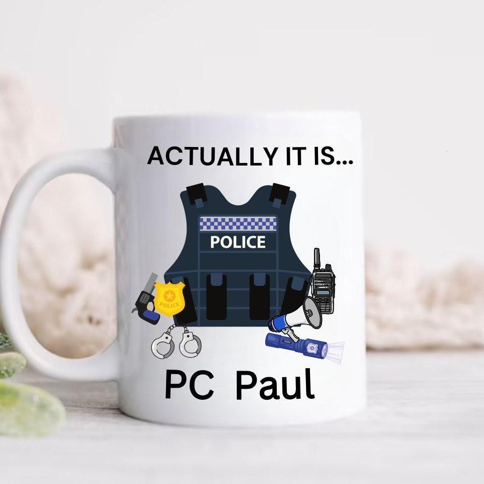 Personalised Police officer mug - Police force - Actually it is PC - Blue line coworker - Law enforcement - Police school academy graduation