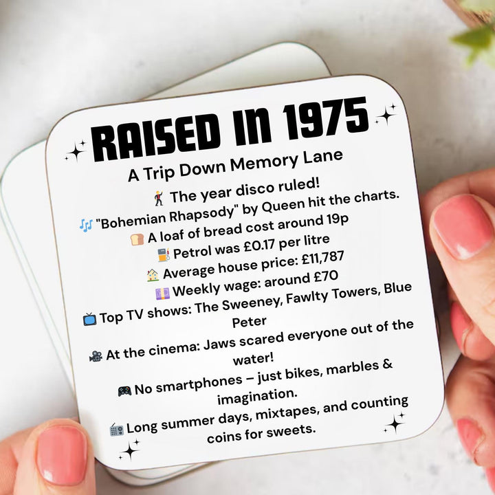 Personalised 50th Birthday Gift - Born in 1975 Coaster - Turning 50 Present - Milestone Birthday gift - Fun Gift for Him Her - Turning fifty