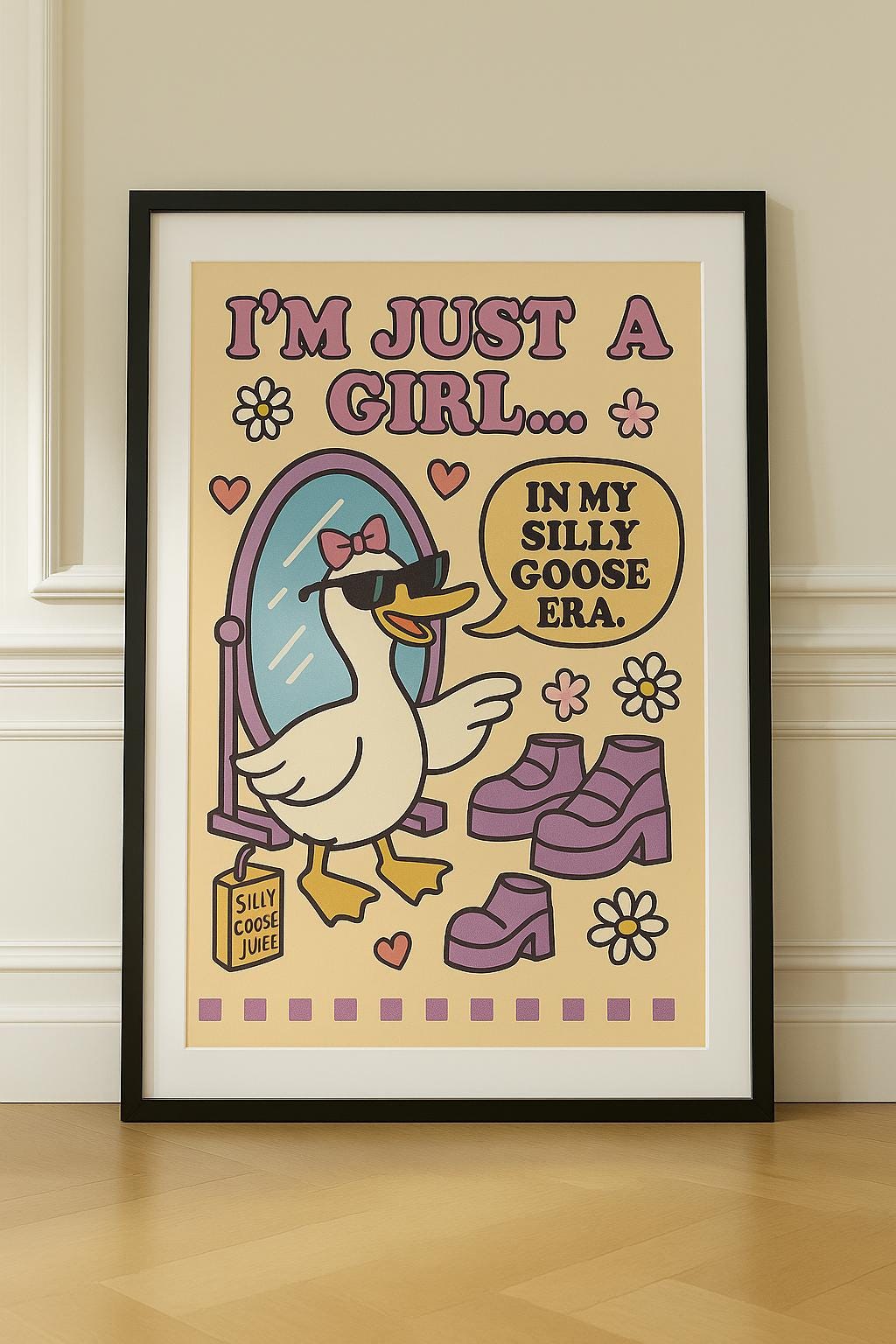 I’m Just a Girl in My Silly Goose Era” Retro Art Print | Funny Goose Poster | Feminist Whimsical Wall Art | Y2K Room Decor