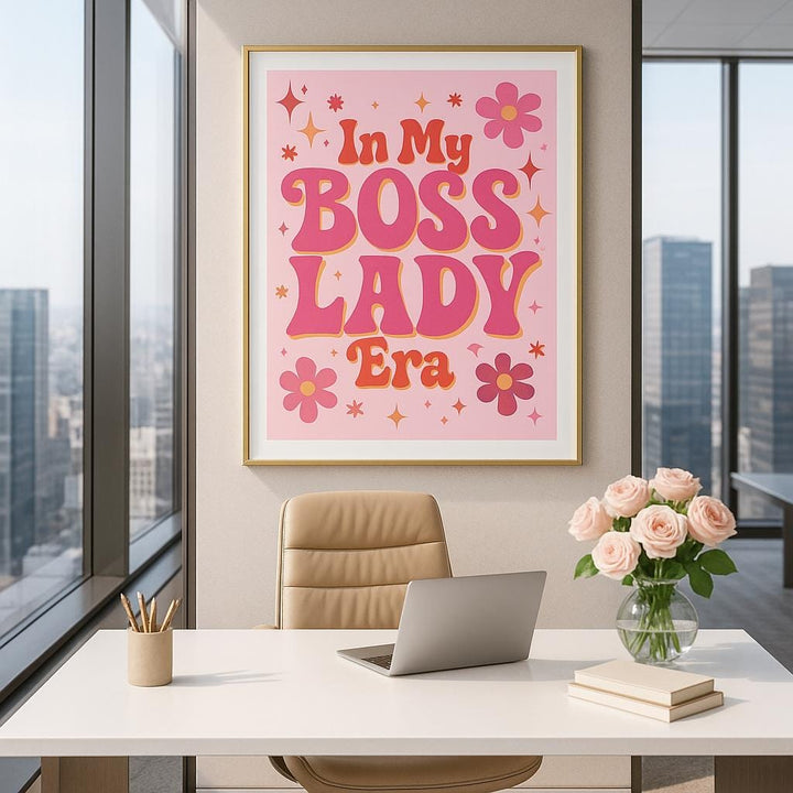 In My Boss Lady Era Print | Feminine Office Wall Art | Retro Groovy Girl Boss Poster | Pink Motivational Quote | CEO Aesthetic Decor