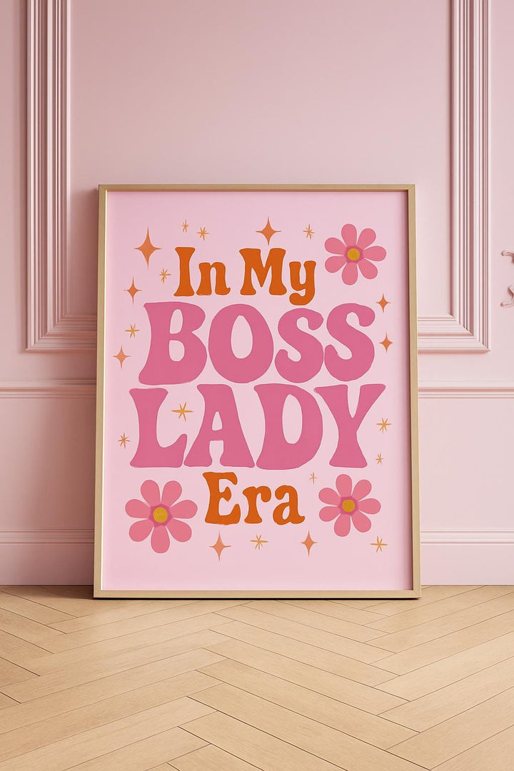 In My Boss Lady Era Print | Feminine Office Wall Art | Retro Groovy Girl Boss Poster | Pink Motivational Quote | CEO Aesthetic Decor