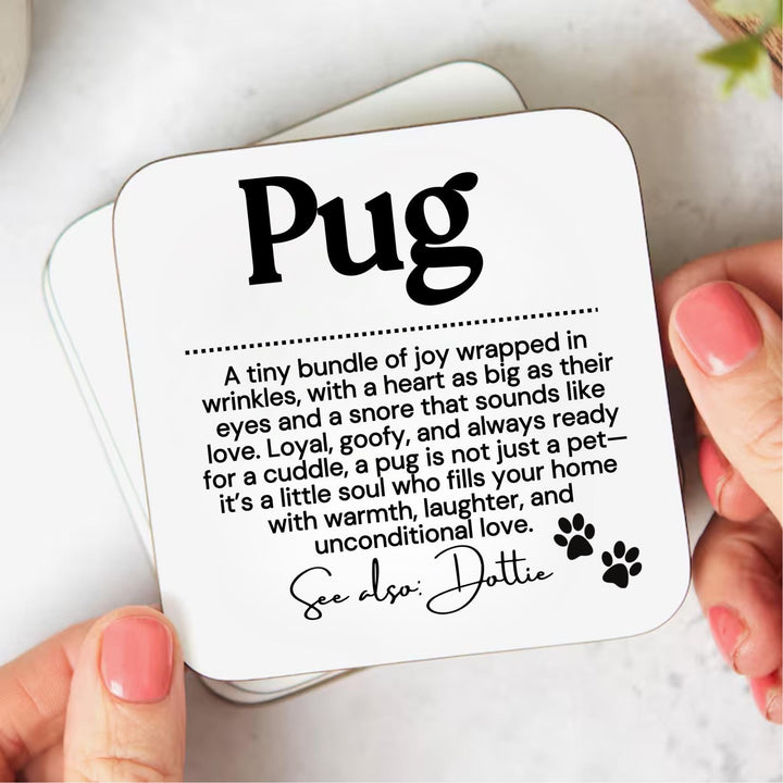 Personalised Pug coaster - Pug owner gifts - Pug mum - Pug dad - Pug puppy - From dog gift - Pug parents - New pug owner - Congratulations