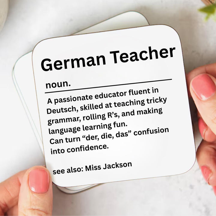 Personalised German Teacher Coaster with Name – Language Teacher Gift, End of Term Gift for German Teacher, Danke Lehrerin Gift, Teacher App