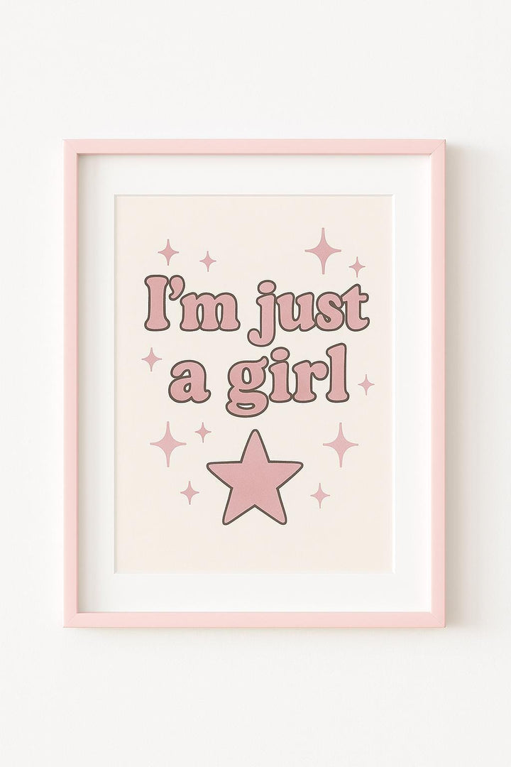 I'm Just a Girl Cherry Print – Cute Retro Feminine Wall Art, Pink Aesthetic Poster, Y2K Room Decor, Playful Girl Power Quote